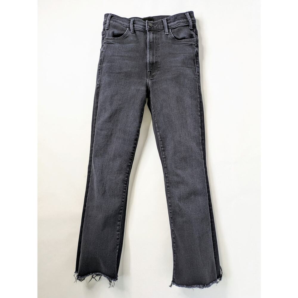 MOTHER Hustler Ankle Fray Jeans 27 Black High Rise Crop Raw Hem Encounters